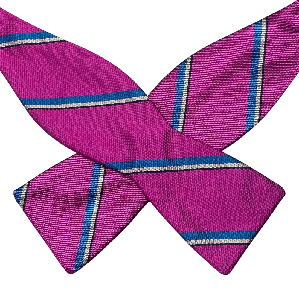 Vintage Ferrell Reed Repp Silk‎ Bow Tie Magenta Teal Striped Self Tie Adjustable
